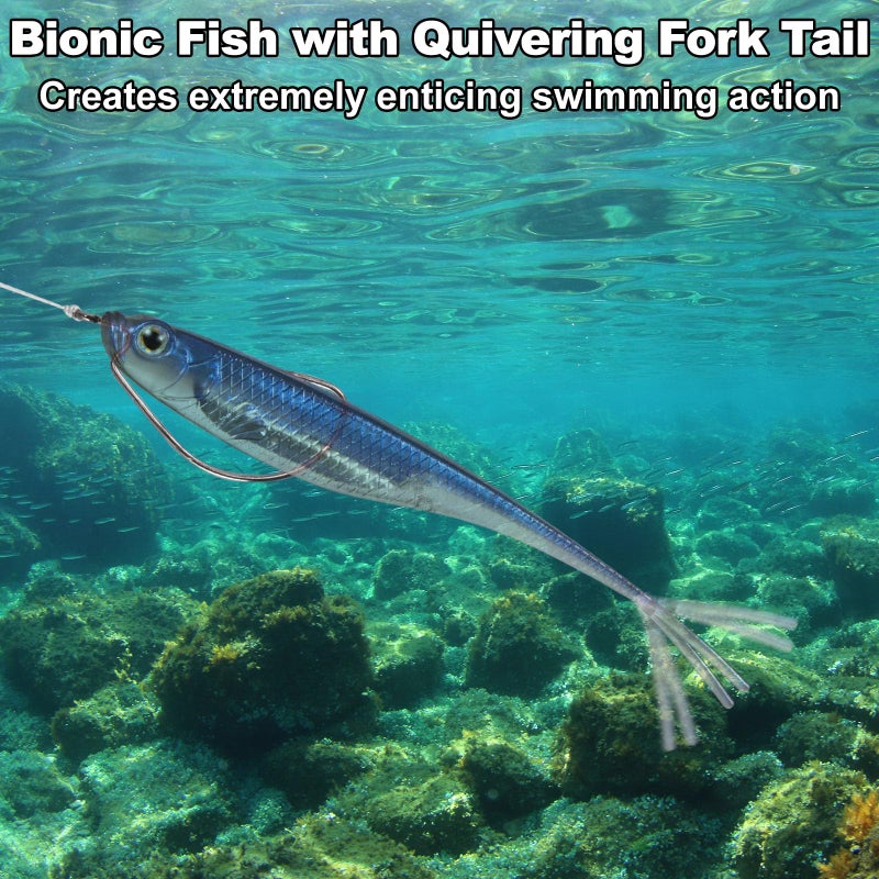 Dr.Fish Soft Plastic Baits Bass Fishing Lures Fork Tail Soft Jerkbait Drop Shot Bait Jerk Shad Minnow Swimbait Crappie Lures for Trout Pike Walleye Green 3'' - Image 4